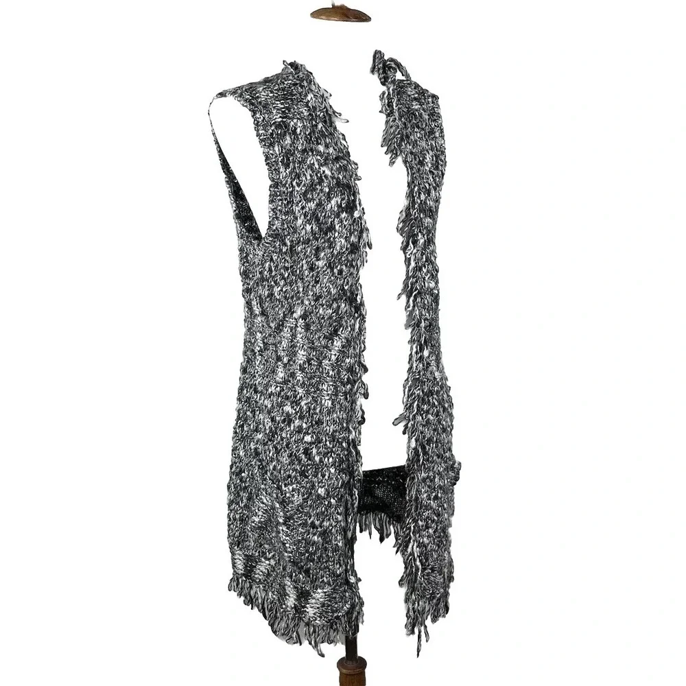 Chico's Wool Sleeveless Cardigan Sweater Vest Long Duster Chunky Knit Womens 1 M